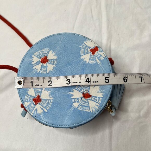 Anthropologie Shibori Round Blue Dyed Leather Boho Crossbody Bag purse - Picture 5 of 10